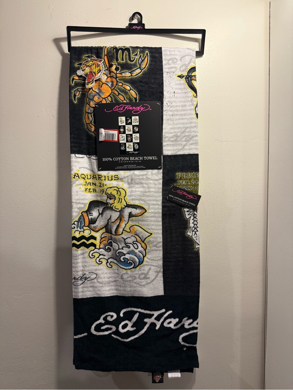Ed Hardy flash tattoo Iconic horoscope signs print  cotton beach towel BNWT